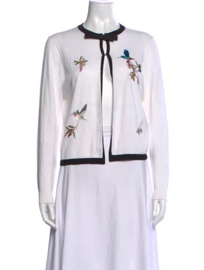 Pre-owned Ted Baker Floral Print Open Front Sweater In White