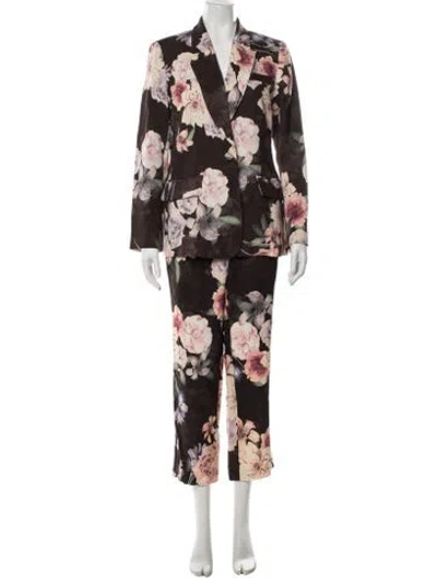 Pre-owned Ted Baker Floral Print Pantsuit In Black