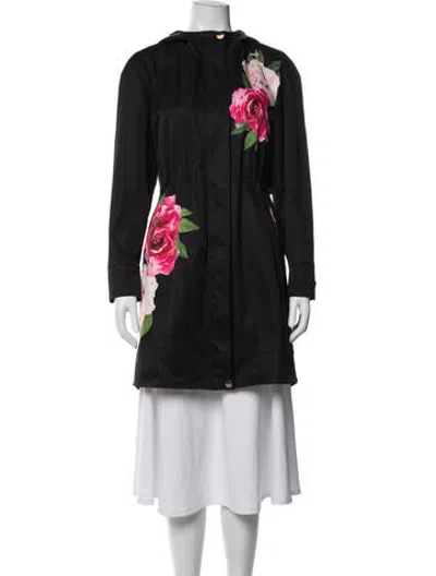 Pre-owned Ted Baker Floral Print Parka In Black