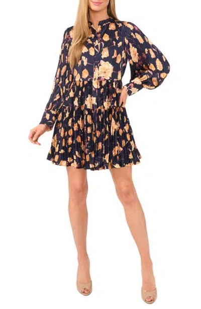 Ted Baker Floral Print Pleated Shirtdress In Baritone Blue
