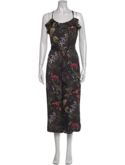 Pre-owned Ted Baker Floral Print Scoop Neck Jumpsuit In Black