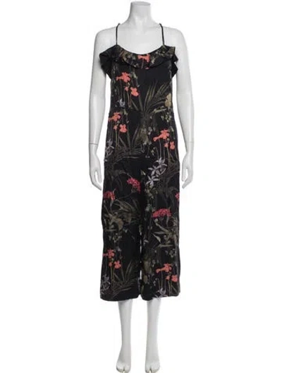 Pre-owned Ted Baker Floral Print Scoop Neck Jumpsuit In Black