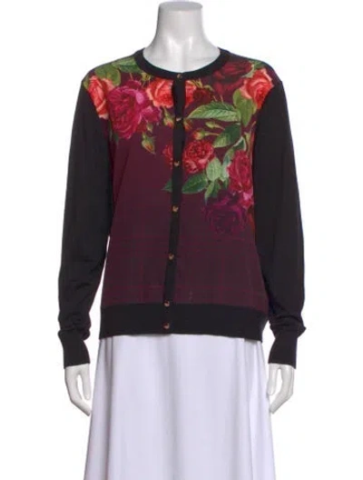 Pre-owned Ted Baker Floral Print Scoop Neck Sweater In Black