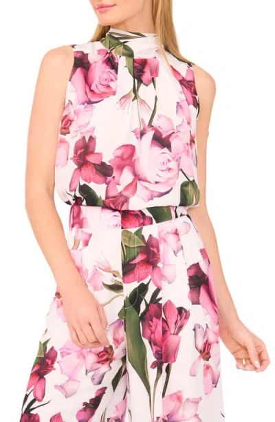 Ted Baker Floral Print Sleeveless Satin Shirt In White