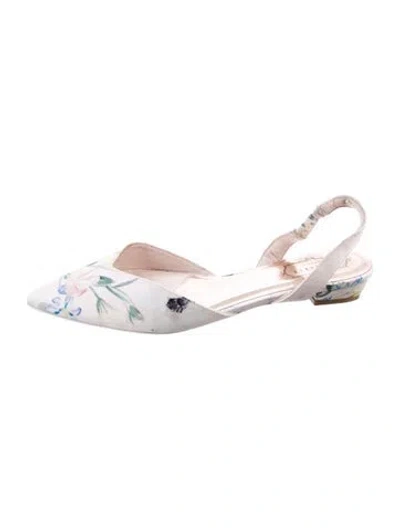 Pre-owned Ted Baker Floral Print Slingback Flats In White