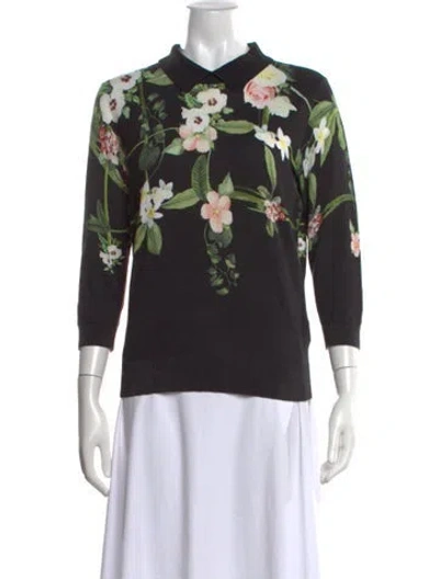 Pre-owned Ted Baker Floral Print Sweater In Black