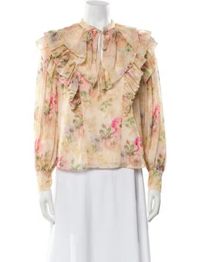Pre-owned Ted Baker Floral Print Tie Neck Blouse In Neutral