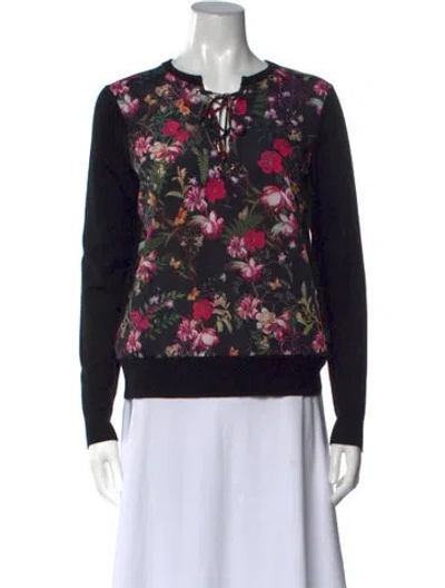 Pre-owned Ted Baker Floral Print Tie Neck Sweater In Black