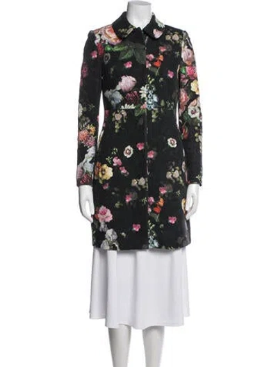 Pre-owned Ted Baker Floral Print Trench Coat In Black