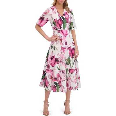 Ted Baker Floral Print V-neck Linen Dress In Multi