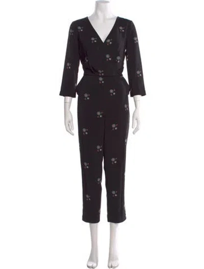 Pre-owned Ted Baker Floral Print V-neck Jumpsuit In Black