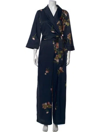 Pre-owned Ted Baker Floral Print V-neck Jumpsuit In Blue