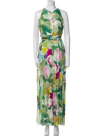 Pre-owned Ted Baker Floral Print V-neck Jumpsuit In Green
