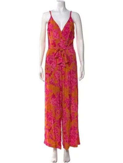 Pre-owned Ted Baker Floral Print V-neck Jumpsuit In Orange