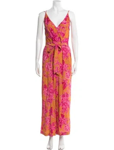 Pre-owned Ted Baker Floral Print V-neck Jumpsuit In Pink