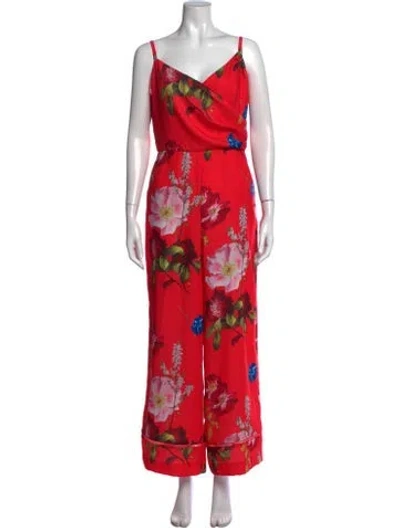 Pre-owned Ted Baker Floral Print V-neck Jumpsuit In Pink