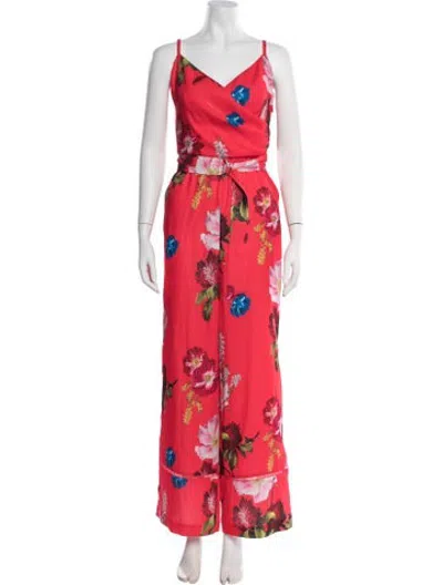 Pre-owned Ted Baker Floral Print V-neck Jumpsuit In Pink