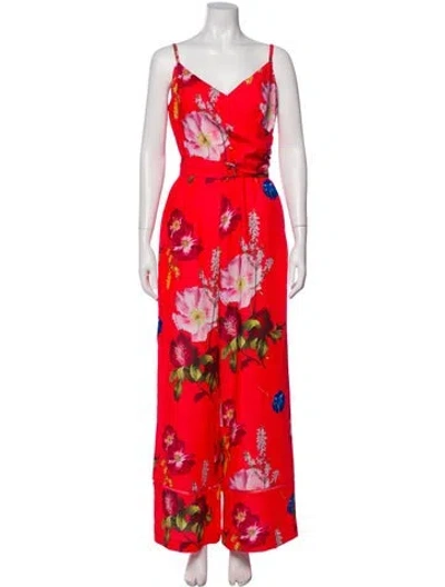 Pre-owned Ted Baker Floral Print V-neck Jumpsuit In Red