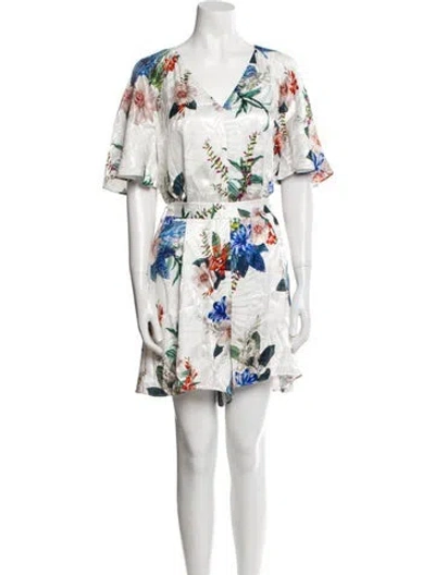 Pre-owned Ted Baker Floral Print V-neck Romper W/ Tags In White