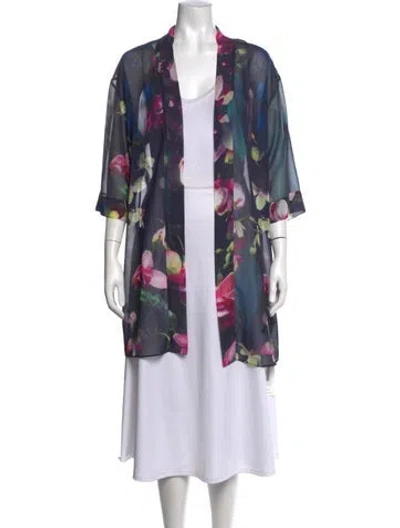 Pre-owned Ted Baker Floral Print V-neck Sweater In Blue