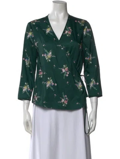 Pre-owned Ted Baker Floral Print V-neck Sweater In Green
