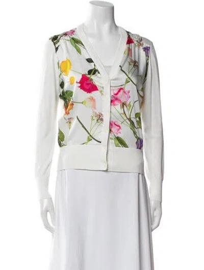 Pre-owned Ted Baker Floral Print V-neck Sweater In Green