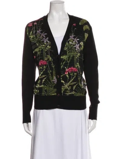 Pre-owned Ted Baker Floral Print V-neck Sweater W/ Tags In Black