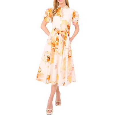 Ted Baker Floral Puff Sleeve Cotton Shirtdress In Neutral