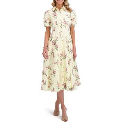 Ted Baker Floral Puff Sleeve Midi Shirtdress In Transparent Yellow