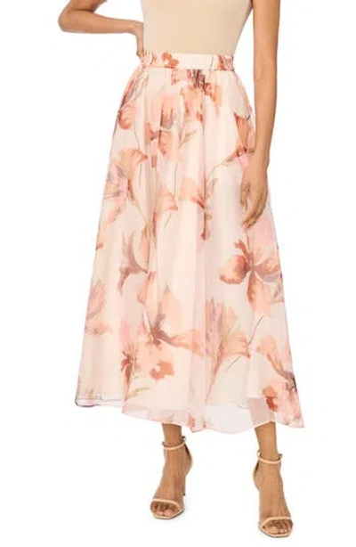 Ted Baker Floral Shirred Midi Skirt In Sheer Pink