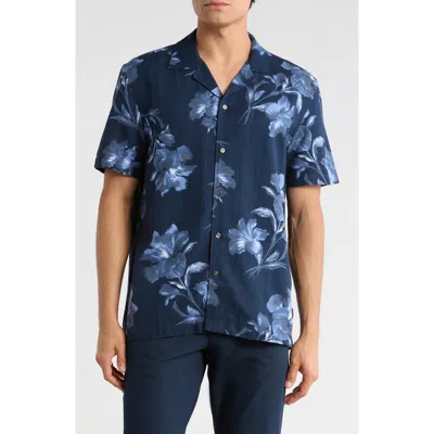 Ted Baker Floral Short Sleeve Button-up Shirt In Blue