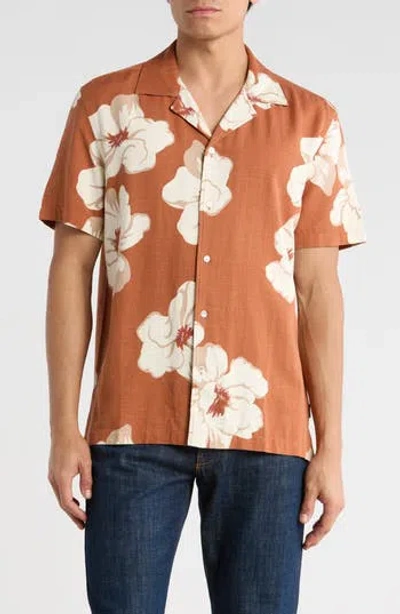 Ted Baker Floral Short Sleeve Button-up Shirt In Brown