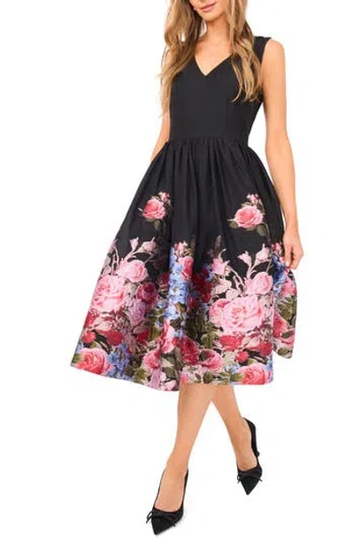 Ted Baker Floral Sleeveless Brocade Fit & Flare Midi Dress In Black