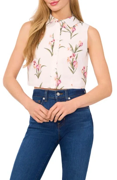 Ted Baker Floral Sleeveless Button-up Shirt In Ultra White