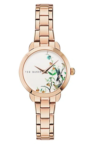 Ted Baker London Floral Watch, 14mm In Rose Goldone