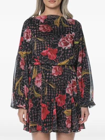 Ted Baker Floral-print Long-sleeve Dress In Black