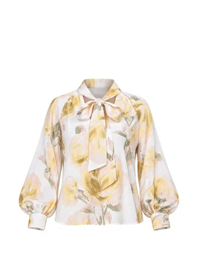 Ted Baker Floral-print Pussy-bow Blouse In White