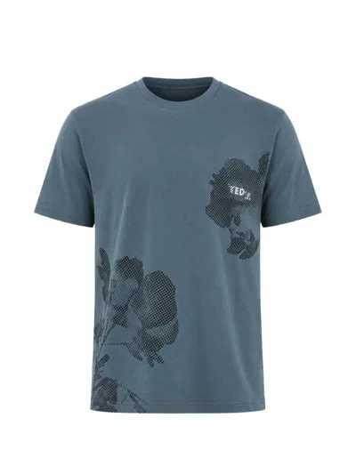 Ted Baker Floral-print T-shirt In Blue
