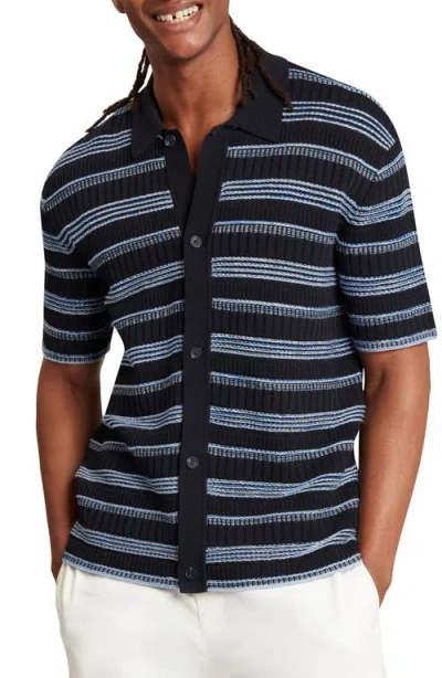 Ted Baker Florem Stripe Short Sleeve Knit Button-up Shirt In Blue