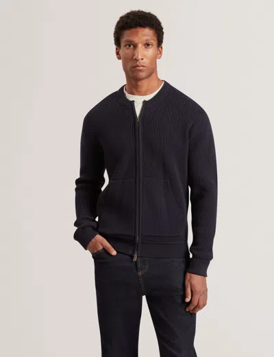 Ted Baker Fontain Knitted Zip Front Bomber Jacket In Navy