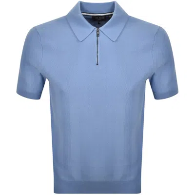Ted Baker Fourd Herringbone Zip Polo T Shirt Blue