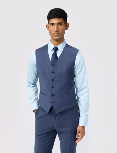 Ted Baker Foylew Micro Check Performance Slim Suit Waistcoat In Navy