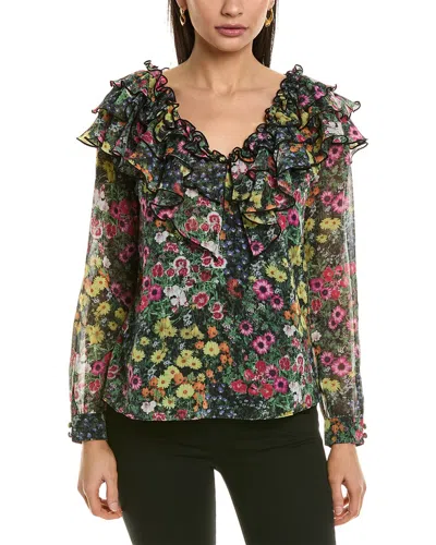 Ted Baker Womens Black Amell Frilled V-neck Floral-print Woven Top