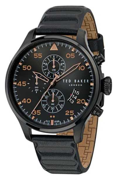 Ted Baker Fulmaar Chronograph Leather Strap Watch, 44mm