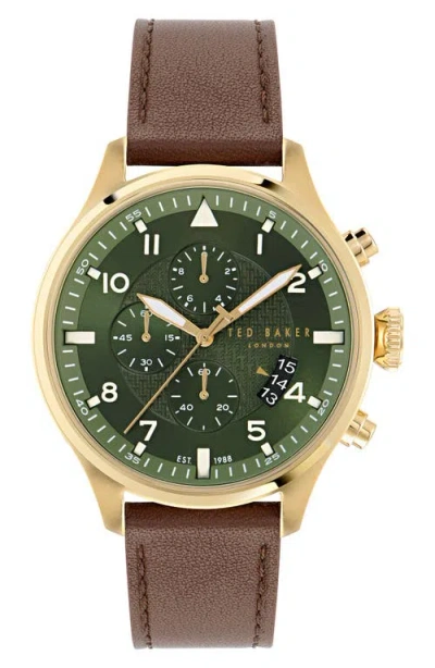 Ted Baker Fulmaar Chronograph Leather Strap Watch, 44mm