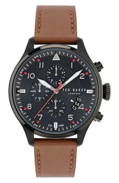Ted Baker Fulmaar Chronograph Leather Strap Watch, 44mm