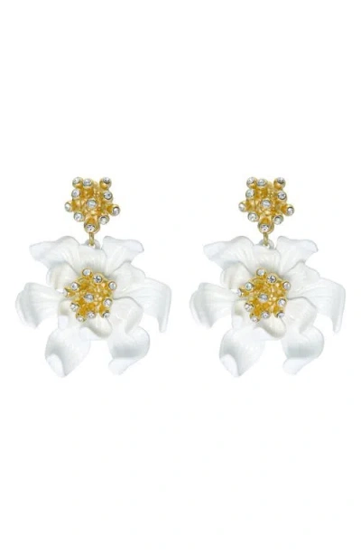 Ted Baker Fulva Furled Flower Enamel Drop Earrings In Gold