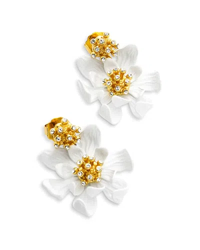 Ted Baker Fulva Furled Flower Enamel Drop Earrings In White