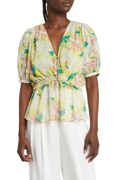Ted Baker Gabbyie Floral Peplum Top In Mid Yellow