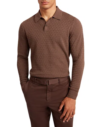 Ted Baker Gaten Long Sleeve Textured Stitch Polo In Blue